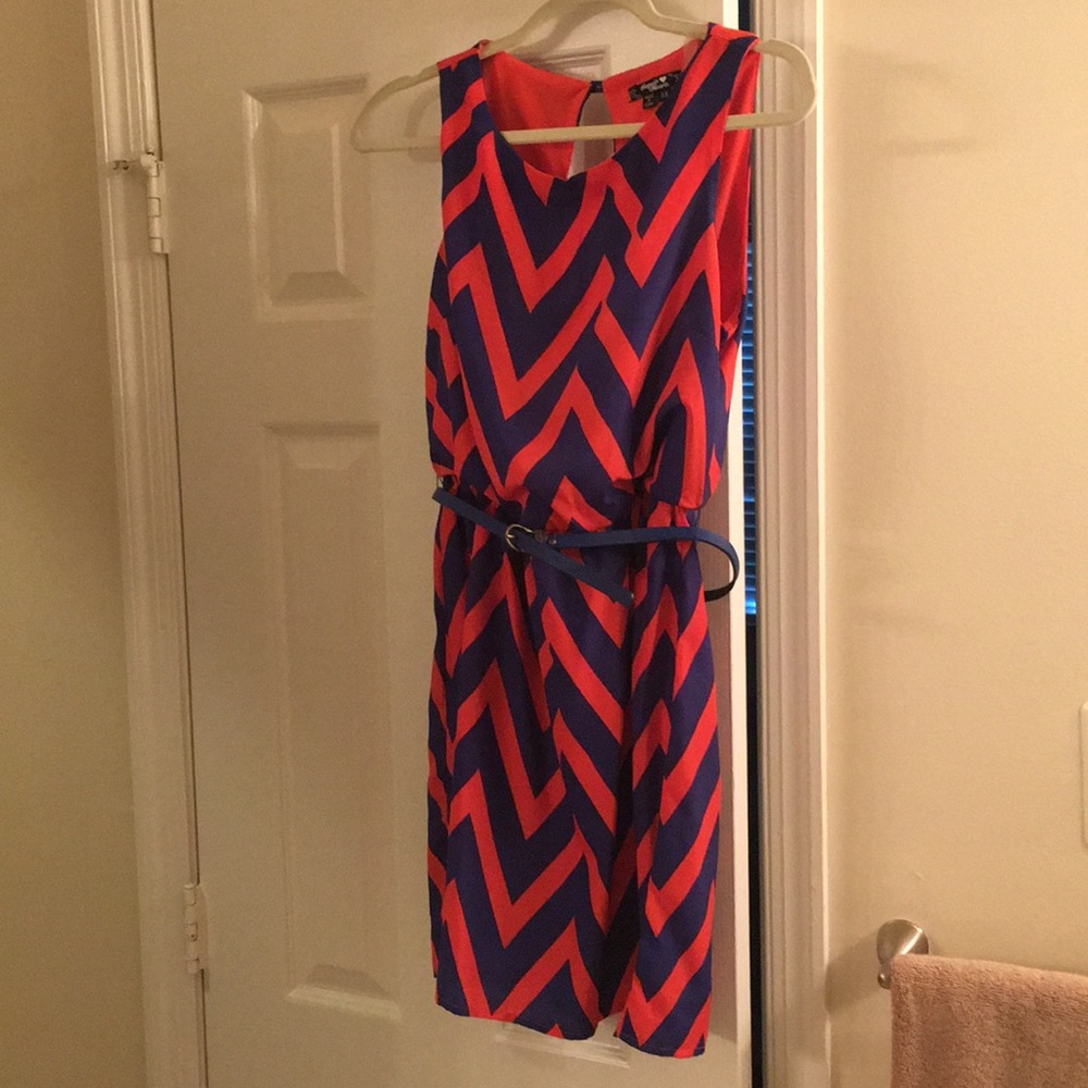 Red and blue chevron dress